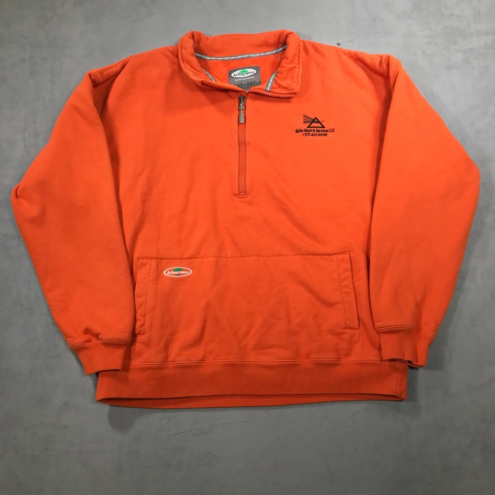 Arborwear Sweatshirt Mens 3XL Orange Quarter Zip Double Heavy Workwear Fleece